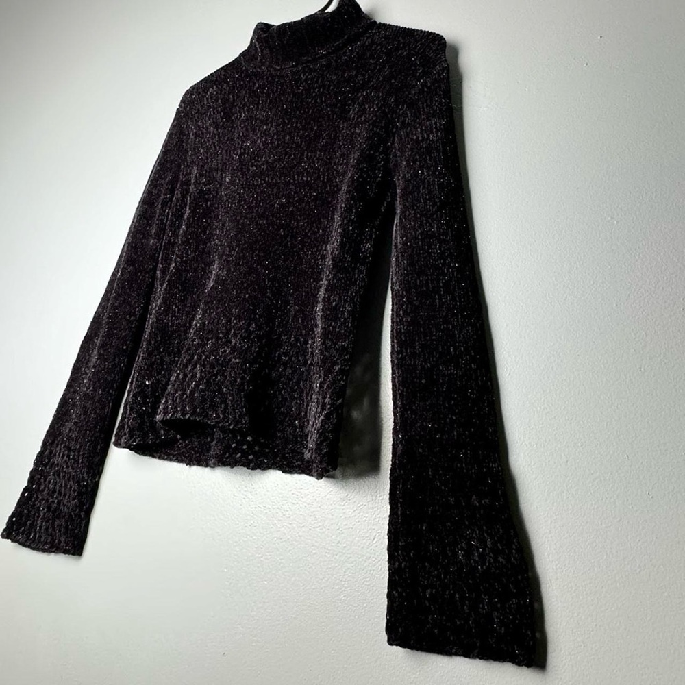Vintage Sparkly Crotchet Knit Black Turtleneck Sweater